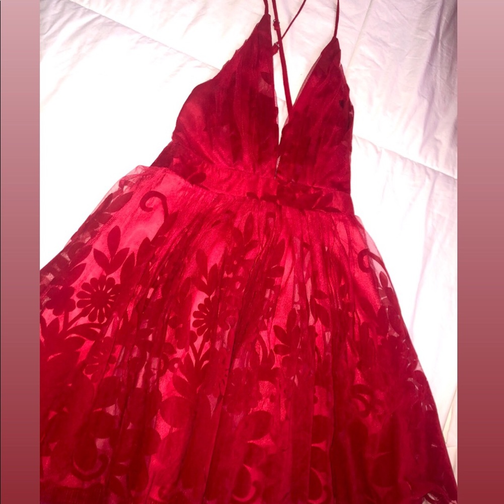 Red mesh mini dress